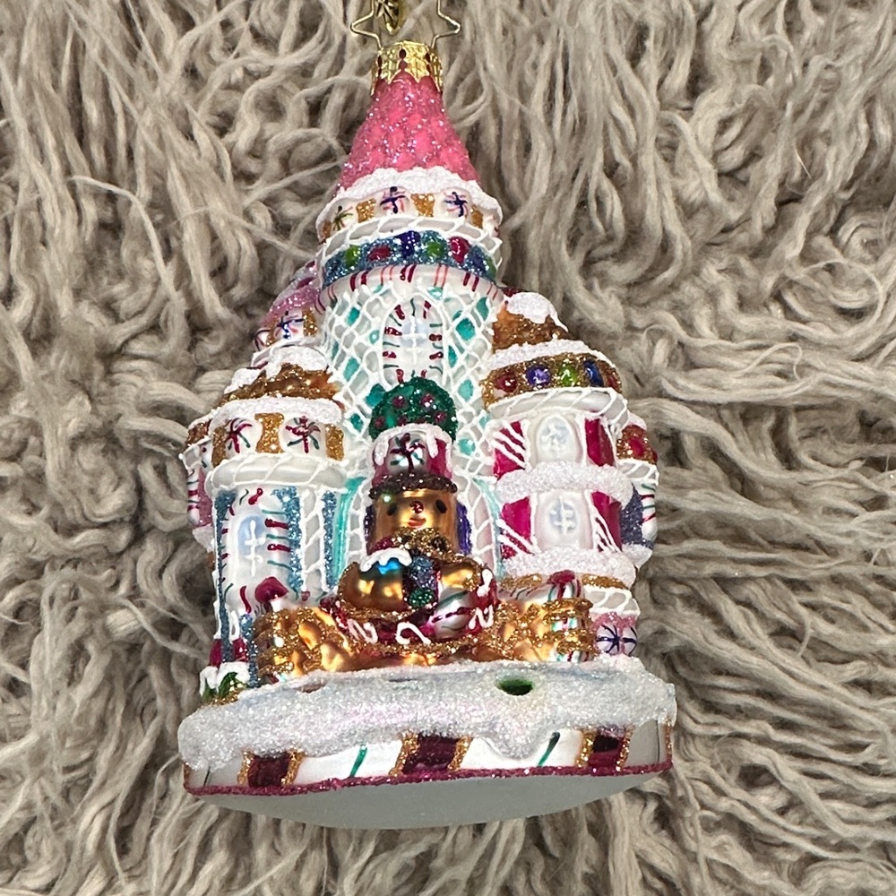 Christopher Radko candy cane castle glass Ornament EUC collectible